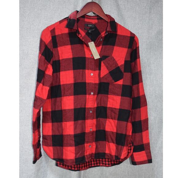 J.Crew Classic Red Black Buffalo Plaid Flannel Shirt Size 6 NWT - Picture 1 of 2